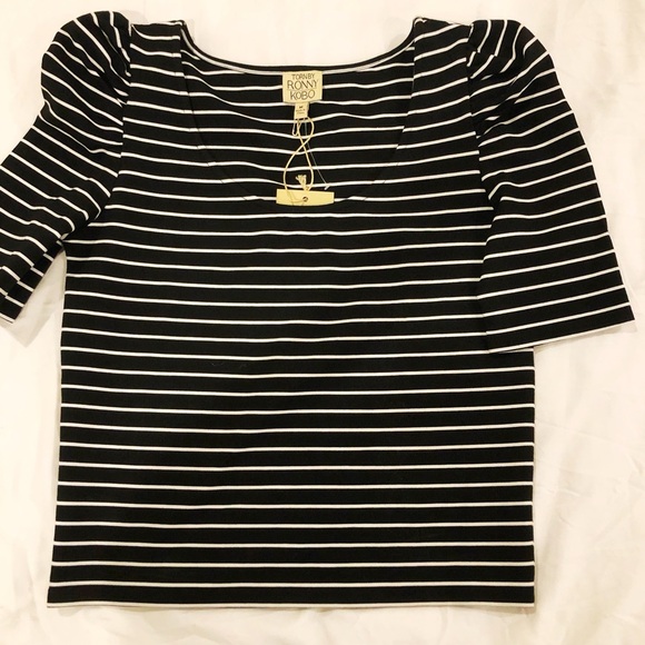 Torn by Ronny Kobo Tops - Boxy, Semi-Cropped Poof Sleeve Shirt-RONNY KOBO